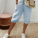 Women's Linen Capri Pants with Drawstring Waist and Pockets – Relaxed Summer Pants