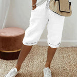 Women's Linen Capri Pants with Drawstring Waist and Pockets – Relaxed Summer Pants