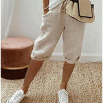 Women's Linen Capri Pants with Drawstring Waist and Pockets – Relaxed Summer Pants