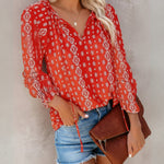 Women's Floral Print V Neck Blouse with Long Sleeves – Lightweight Everyday Top
