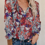 Women's Floral Print V Neck Blouse with Long Sleeves – Lightweight Everyday Top