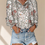 Women's Floral Print V Neck Blouse with Long Sleeves – Lightweight Everyday Top