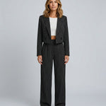 Women's Pinstripe Blazer & Wide Leg Pants Co-ord Set – Tailored Two-Piece Suit