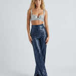 Women's High Waist Sequin Wide-Leg Pants – Sparkly Evening and Party Pants