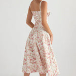 Women's Fitted Midi Dress with Sweetheart Neckline & Defined Waist – Summer Occasion Dress