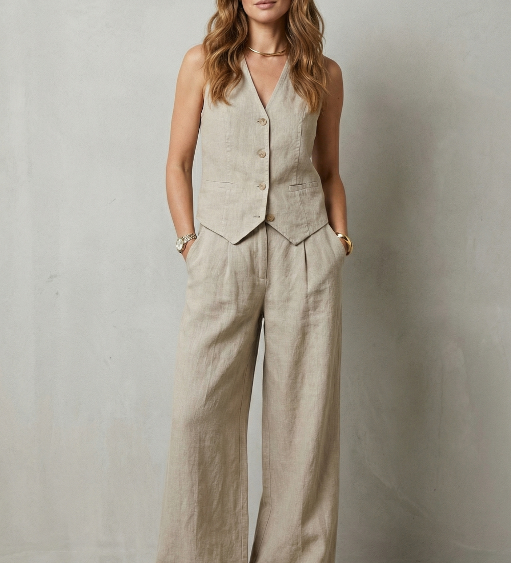 Women's Sleeveless Vest and Wide Leg Pants Set – Tailored Two-Piece Co-ord for Work and Events