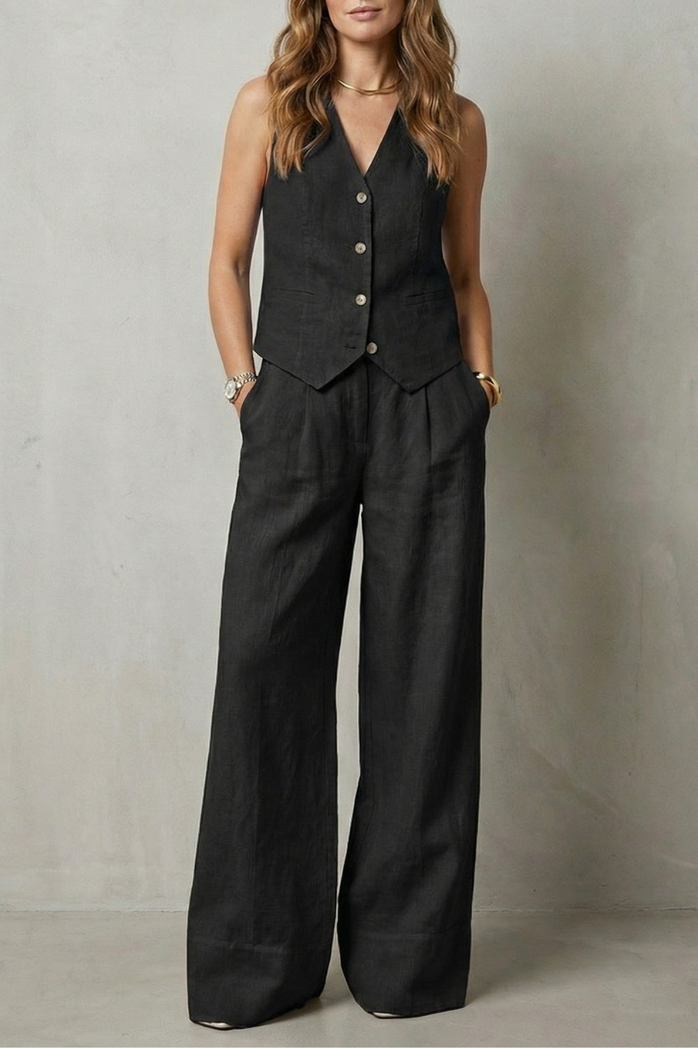Women's Sleeveless Vest and Wide Leg Pants Set – Tailored Two-Piece Co-ord for Work and Events