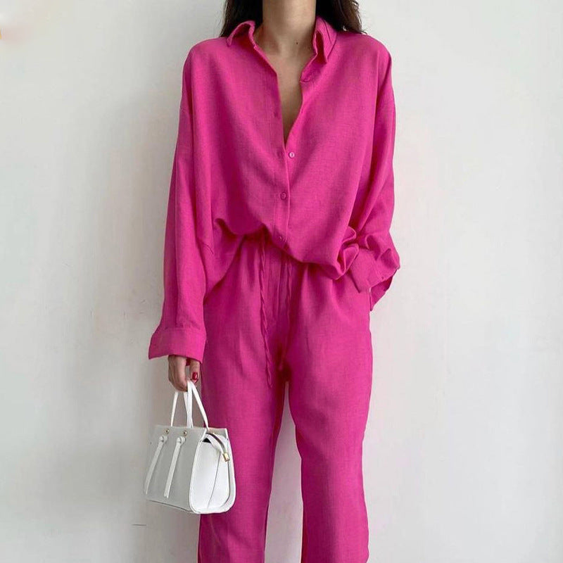 Women's Blouse & Wide Leg Pants Set – Lightweight Two-Piece Summer Co-ord