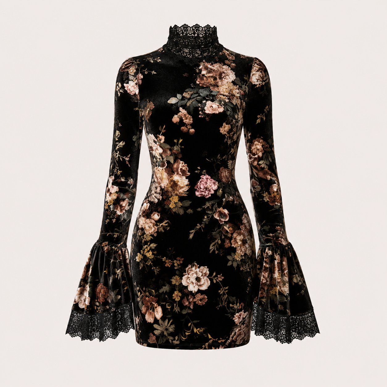 Women's Black Floral Lace Trim Cocktail Dress – Elegant Evening and Party Dress