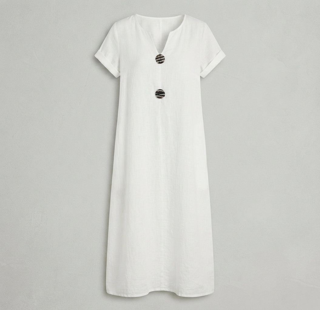 Women's Linen-Look Midi Dress – Casual Relaxed Summer Day Dress for Weekend & Holidays