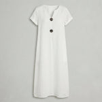 Women's Linen-Look Midi Dress – Casual Relaxed Summer Day Dress for Weekend & Holidays