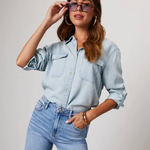 Women's Long Sleeve Denim Shirt with Button Front & Chest Pockets – Relaxed Casual Shirt