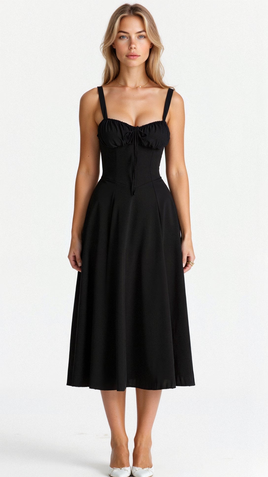 Women's Fitted Midi Dress with Sweetheart Neckline & Defined Waist – Summer Occasion Dress