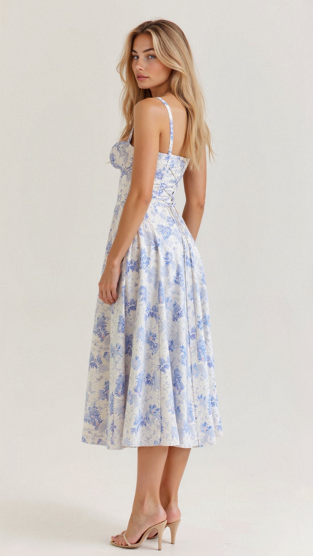 Women's Fitted Midi Dress with Sweetheart Neckline & Defined Waist – Summer Occasion Dress