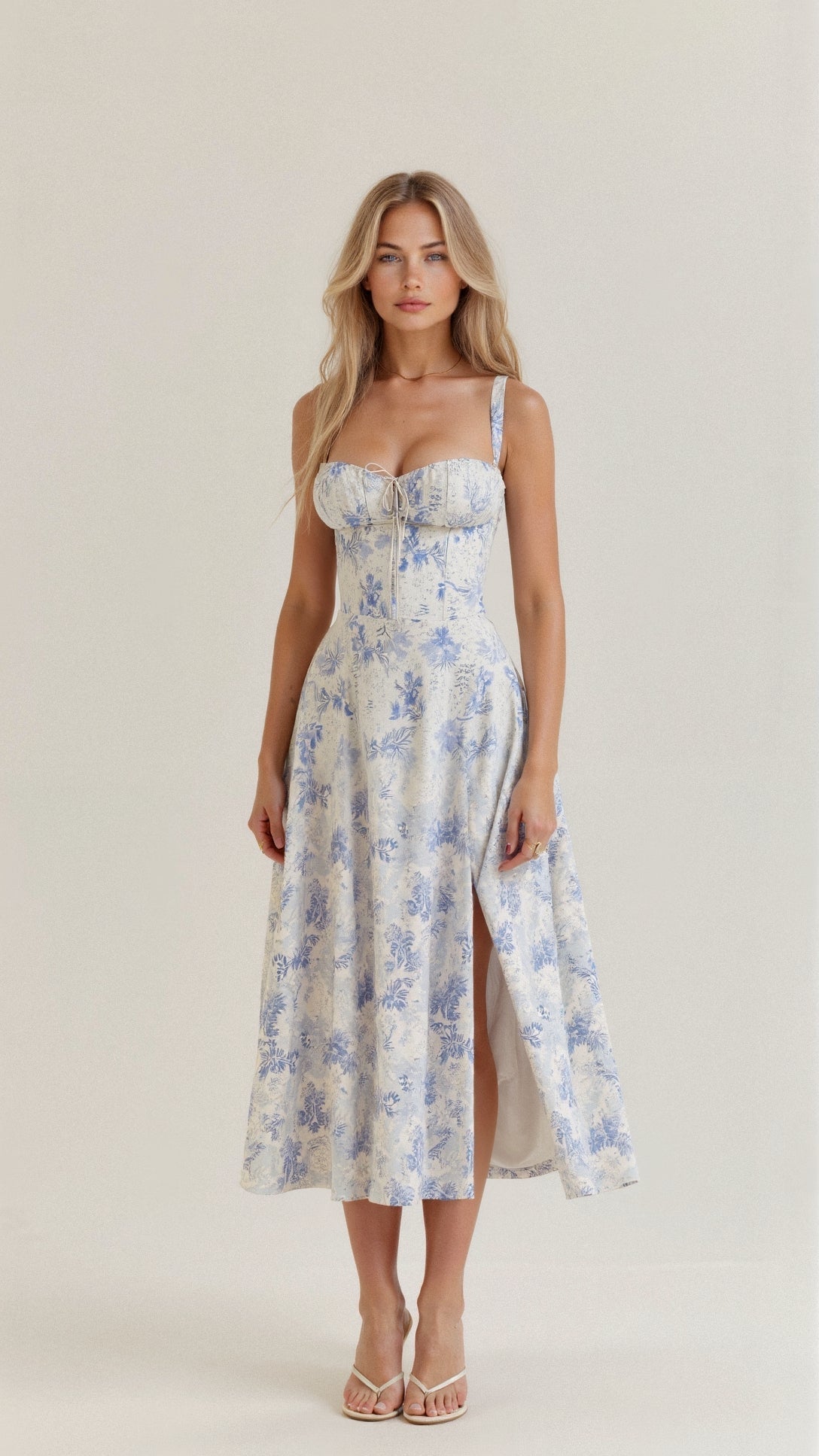 Women's Fitted Midi Dress with Sweetheart Neckline & Defined Waist – Summer Occasion Dress