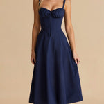 Women's Fitted Midi Dress with Sweetheart Neckline & Defined Waist – Summer Occasion Dress