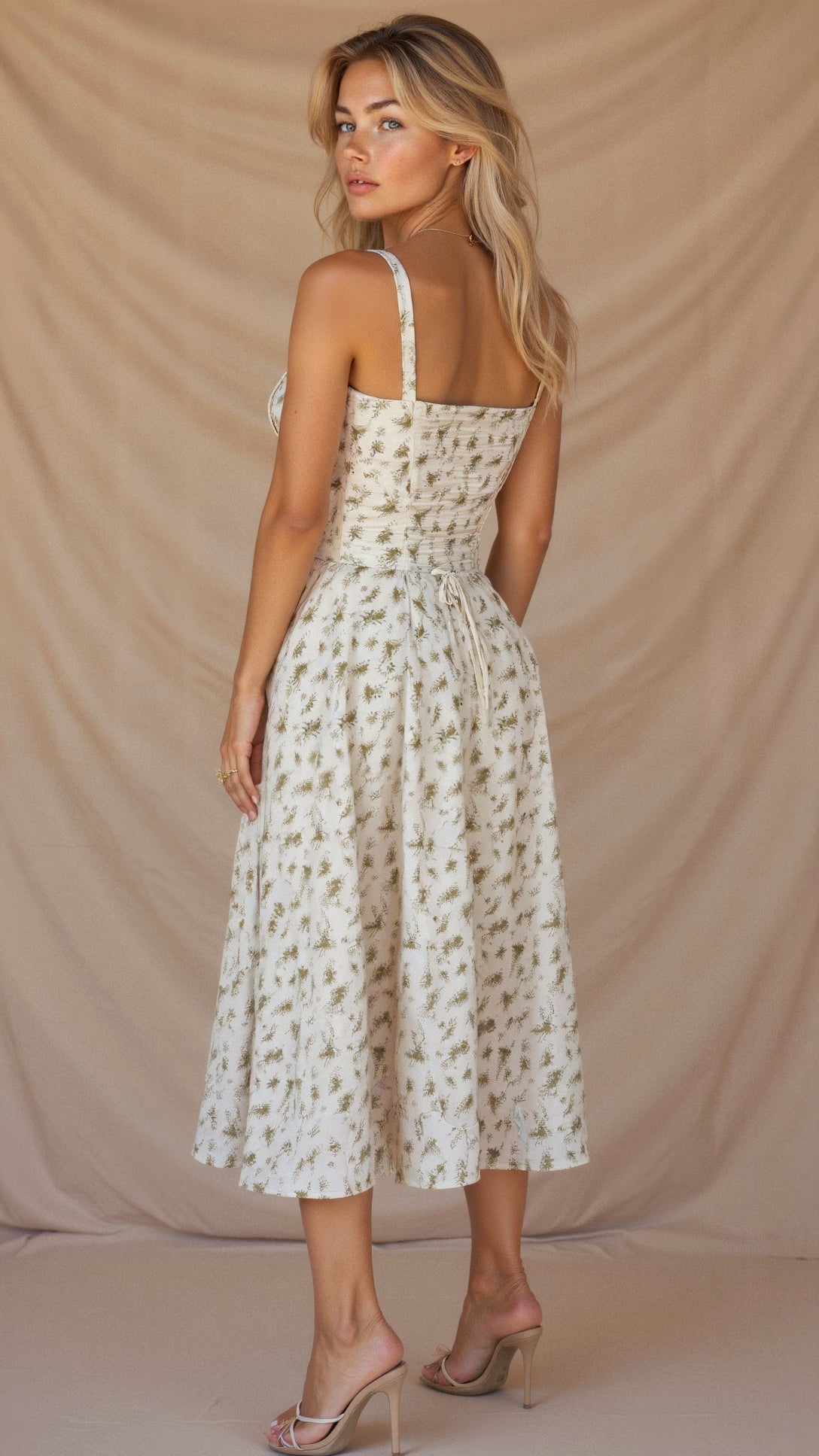 Women's Fitted Midi Dress with Sweetheart Neckline & Defined Waist – Summer Occasion Dress