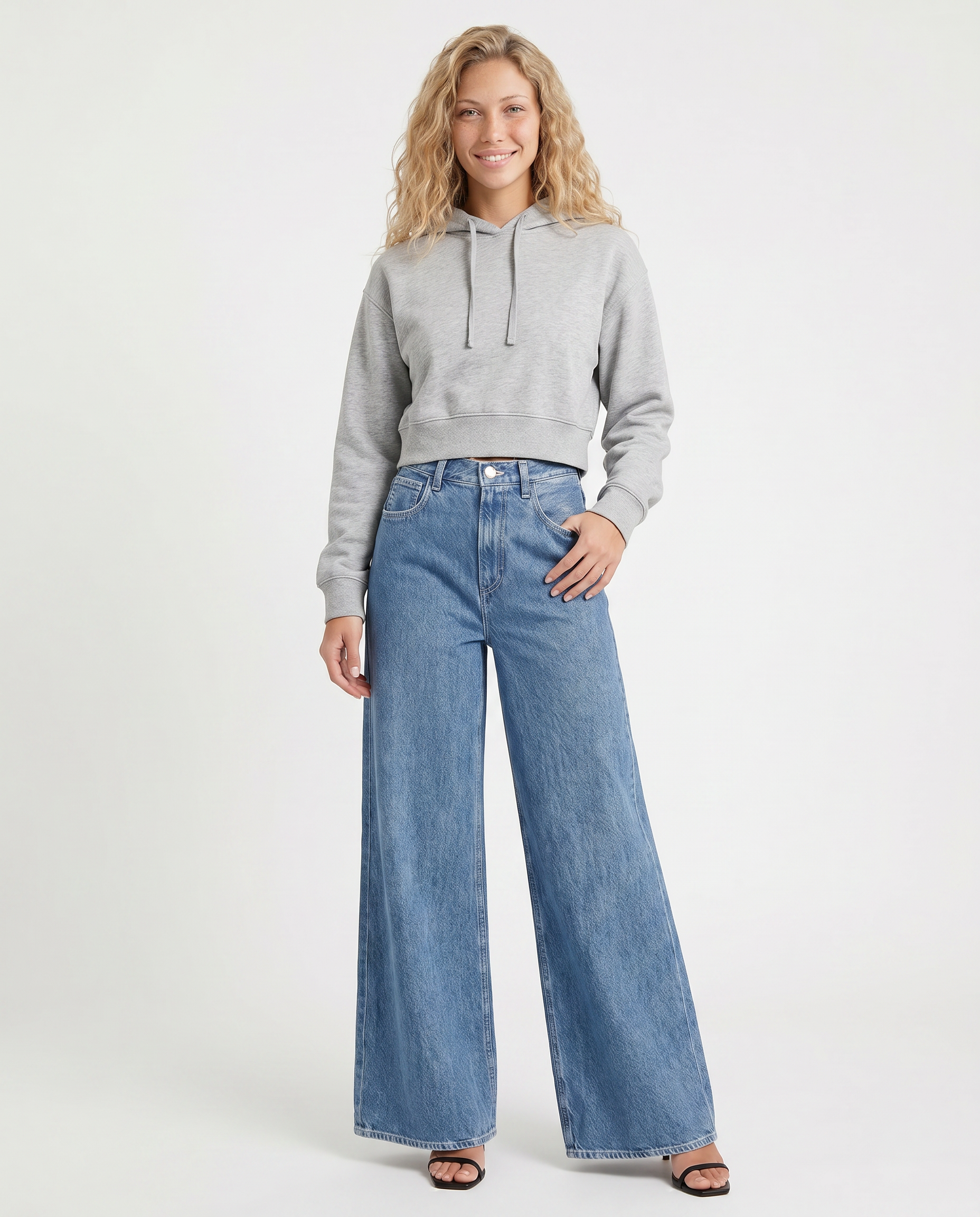Women's High-Waist Wide-Leg Jeans – Relaxed Fit Full-Length Blue Denim for Everyday Wear