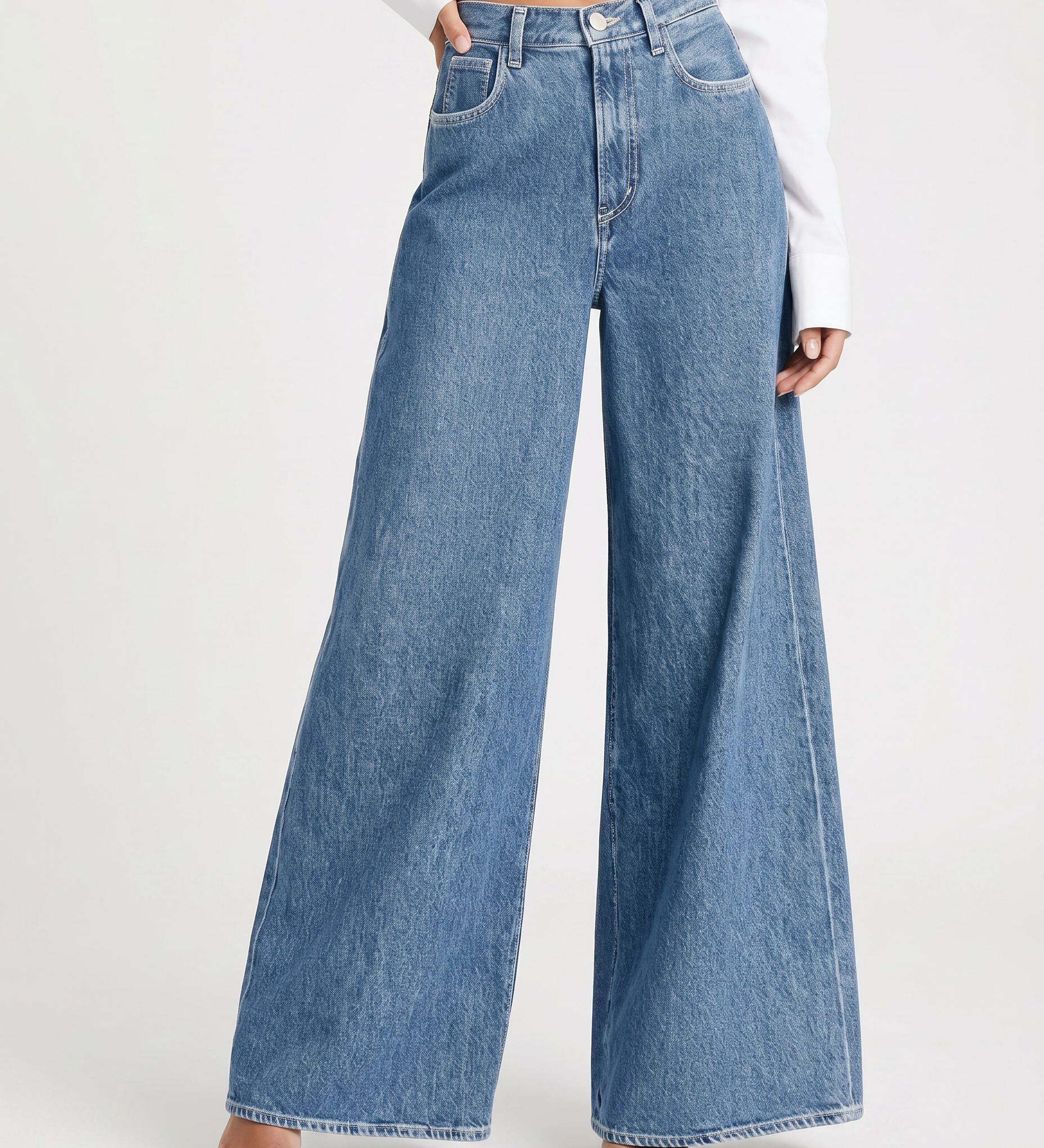 Women's High-Waist Wide-Leg Jeans – Relaxed Fit Full-Length Blue Denim for Everyday Wear