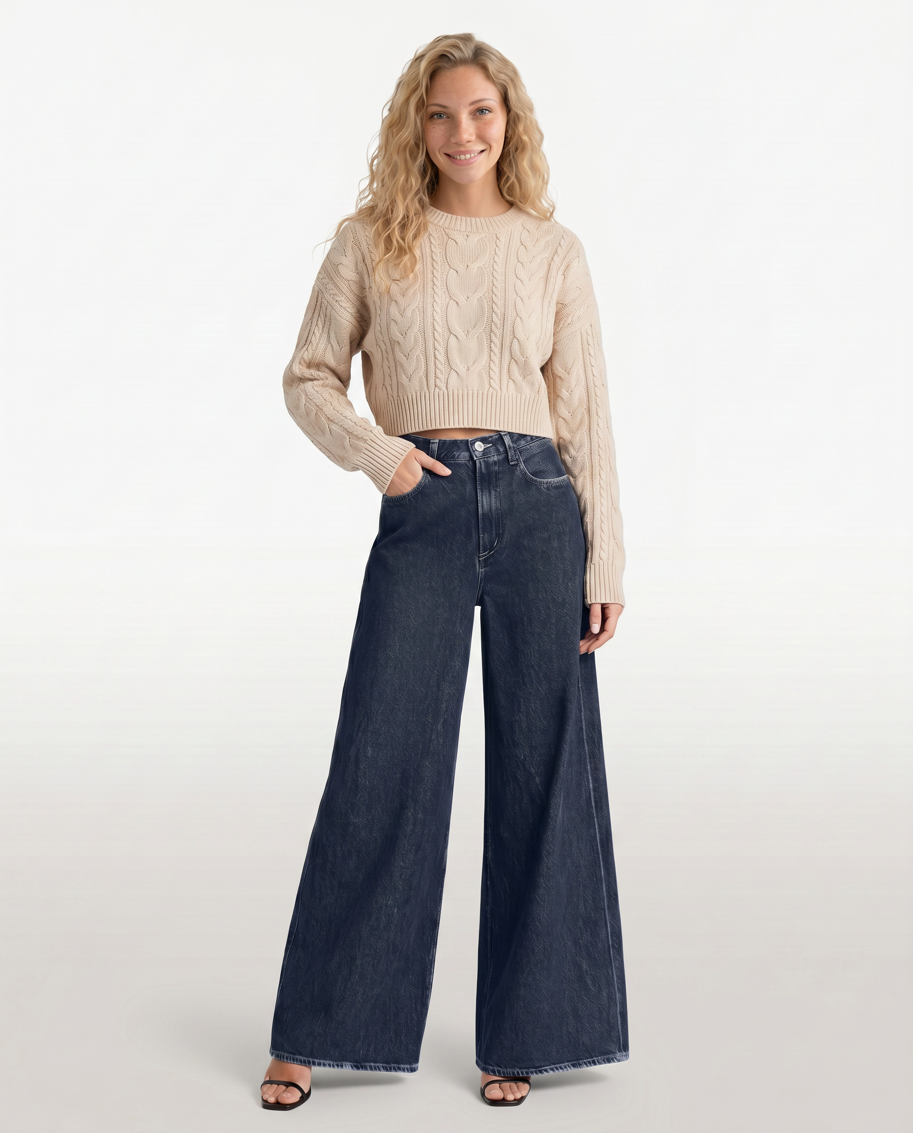 Women's High-Waist Wide-Leg Jeans – Relaxed Fit Full-Length Blue Denim for Everyday Wear
