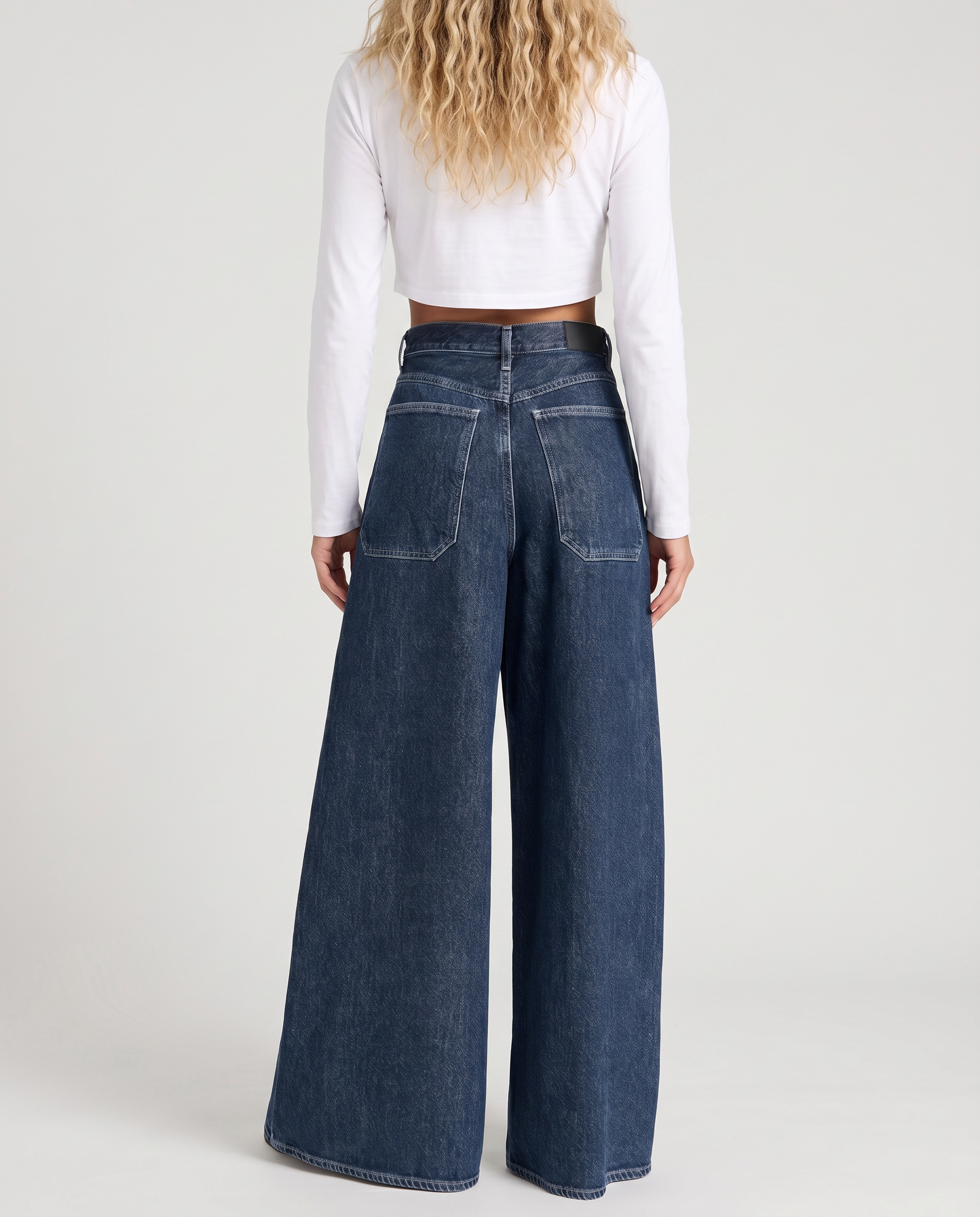 Women's High-Waist Wide-Leg Jeans – Relaxed Fit Full-Length Blue Denim for Everyday Wear