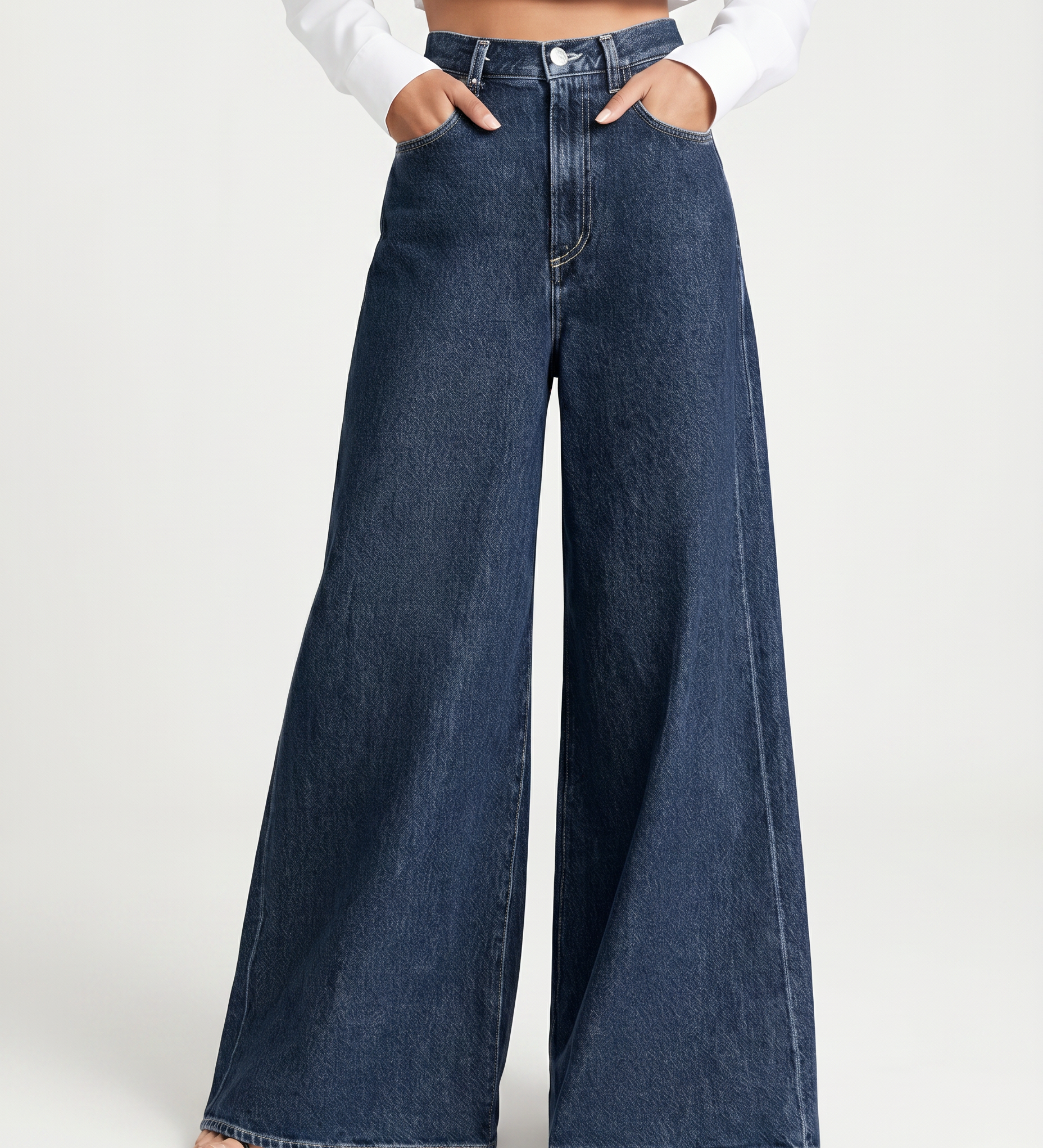 Women's High Waist Wide Leg Denim Jeans – Dark Blue Relaxed Fit Everyday Jeans