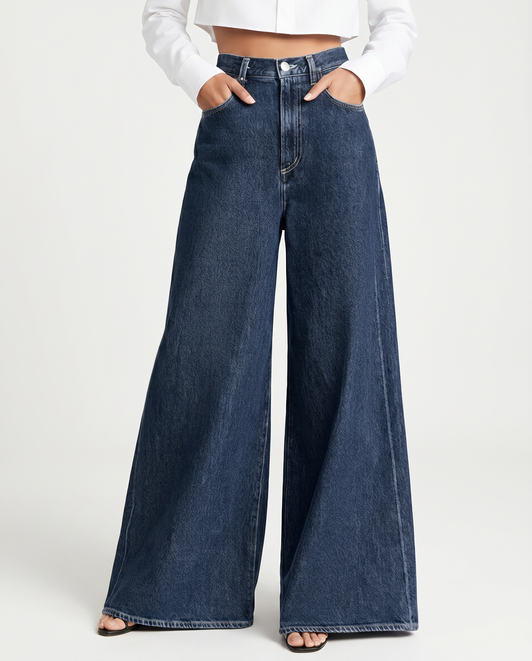 Women's High Waist Wide Leg Denim Jeans – Dark Blue Relaxed Fit Everyday Jeans