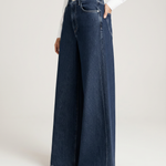 Women's High Waist Wide Leg Denim Jeans – Dark Blue Relaxed Fit Everyday Jeans
