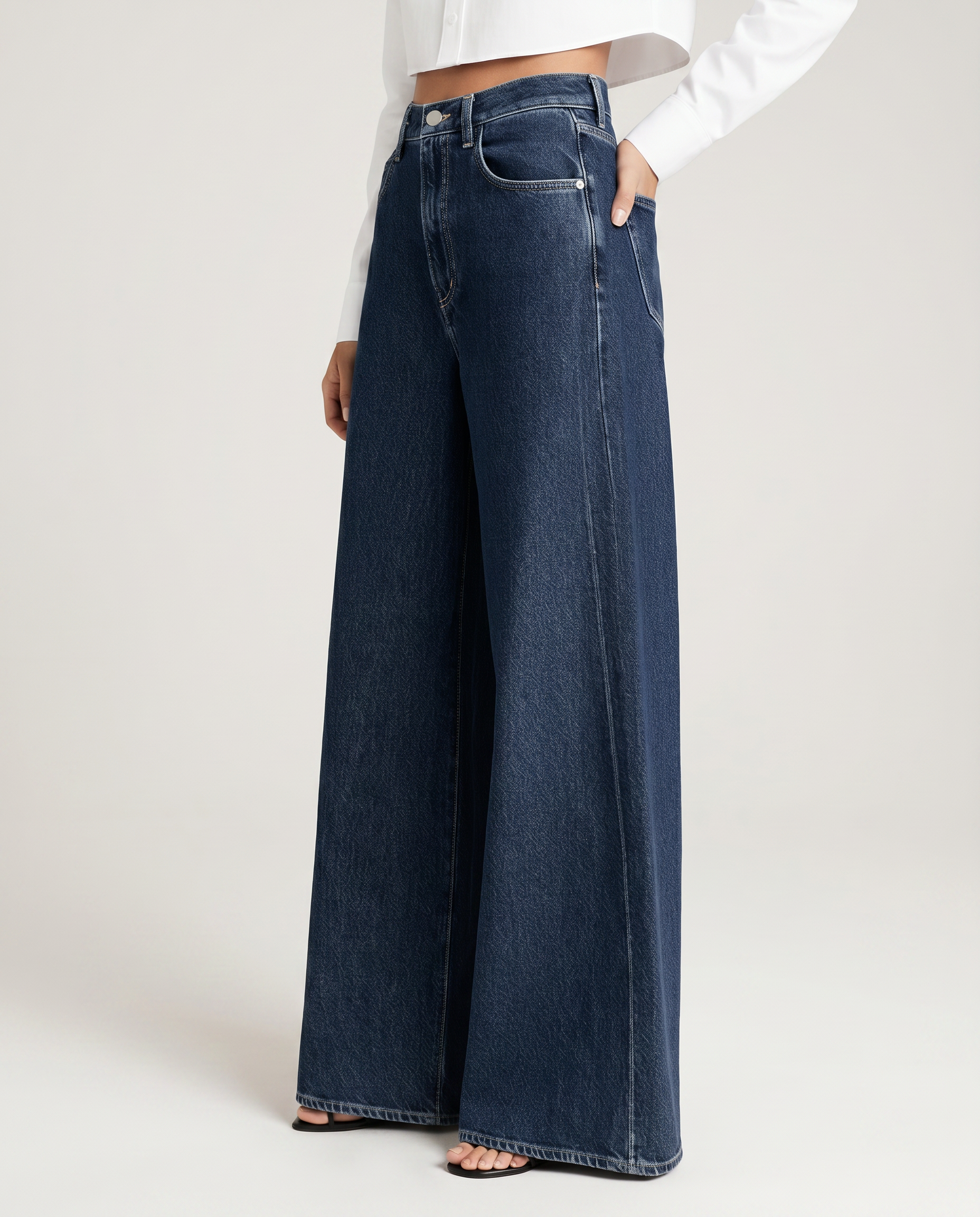 Women's High Waist Wide Leg Denim Jeans – Dark Blue Relaxed Fit Everyday Jeans