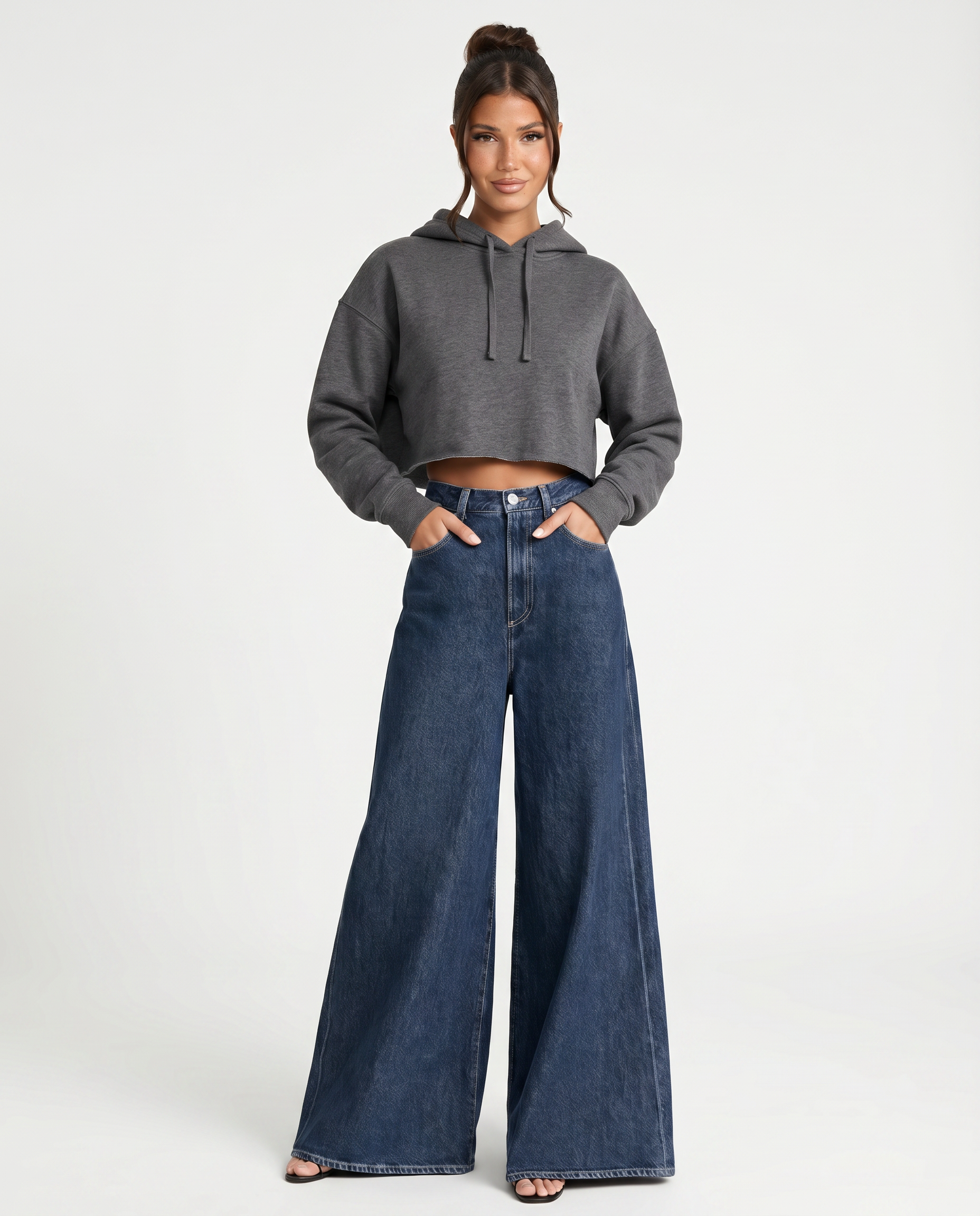 Women's High Waist Wide Leg Denim Jeans – Dark Blue Relaxed Fit Everyday Jeans