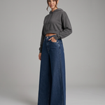 Women's High Waist Wide Leg Denim Jeans – Dark Blue Relaxed Fit Everyday Jeans