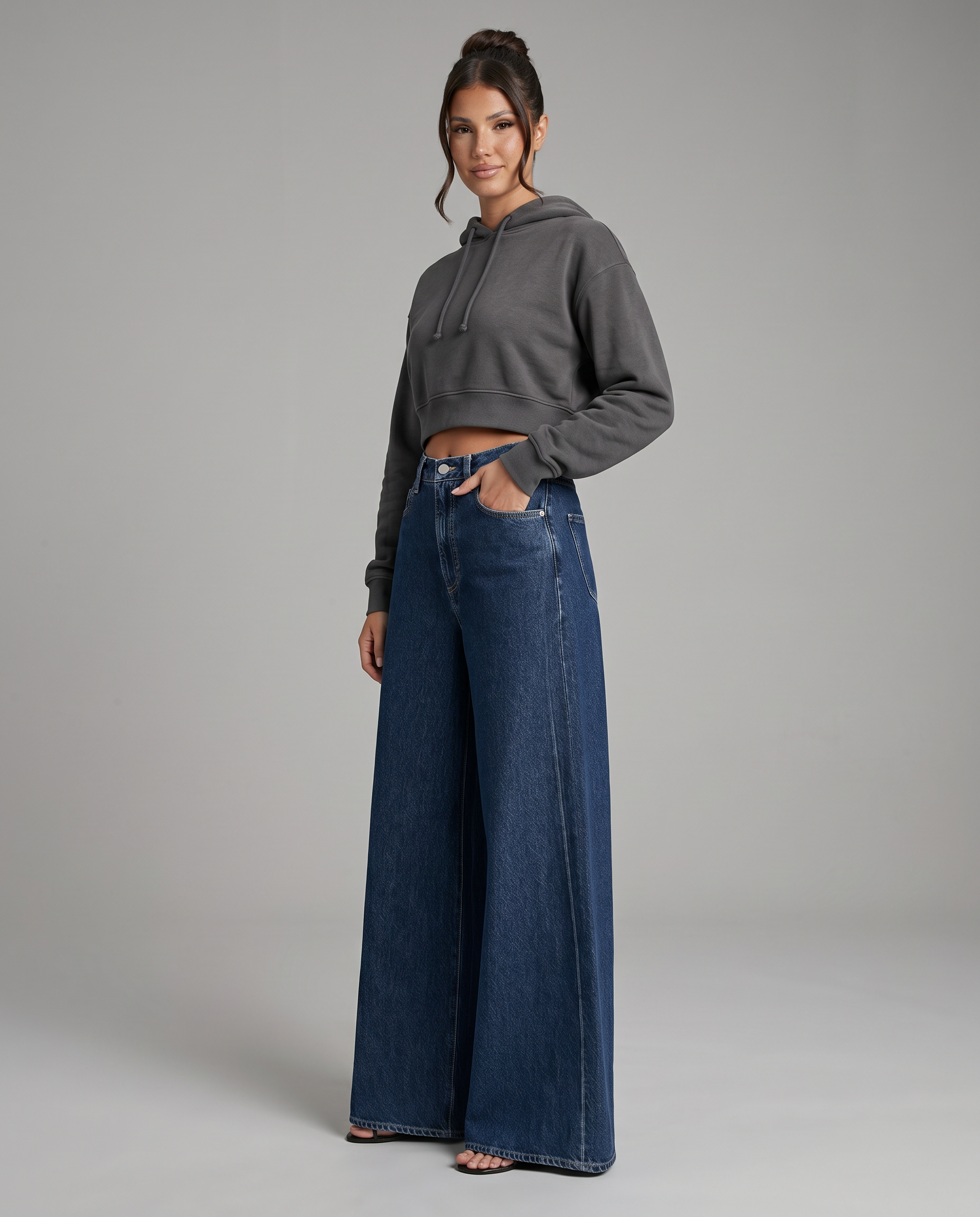 Women's High Waist Wide Leg Denim Jeans – Dark Blue Relaxed Fit Everyday Jeans