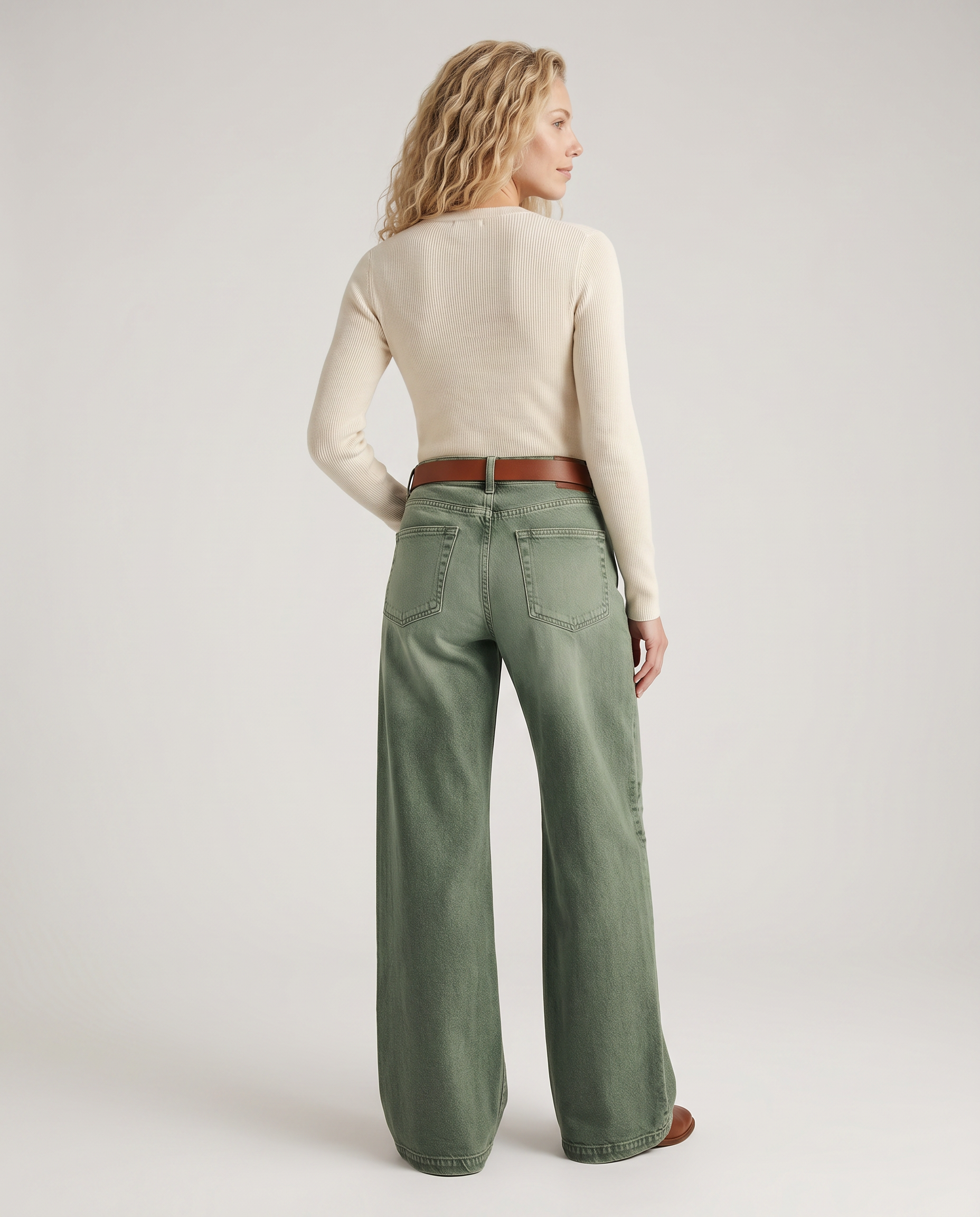 Women's High Rise Wide Leg Jeans in Faded Green – Relaxed Denim for Everyday Wear
