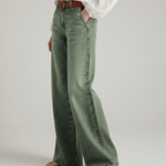Women's High Rise Wide Leg Jeans in Faded Green – Relaxed Denim for Everyday Wear