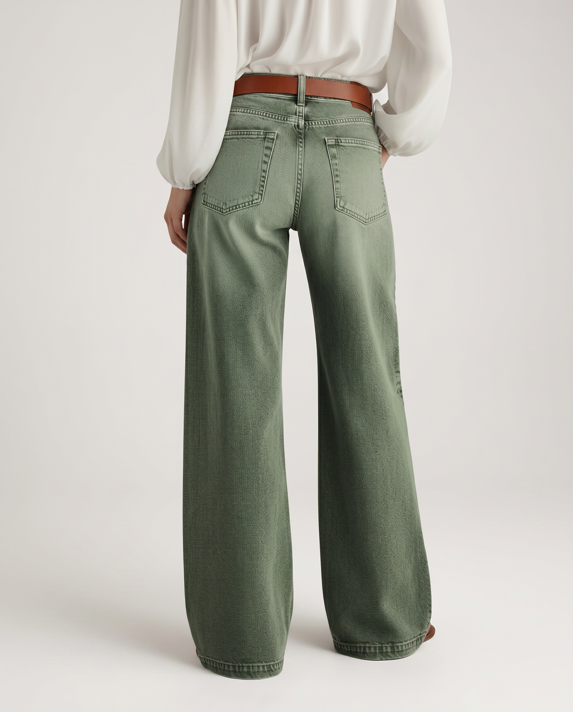 Women's High Rise Wide Leg Jeans in Faded Green – Relaxed Denim for Everyday Wear