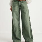 Women's High Rise Wide Leg Jeans in Faded Green – Relaxed Denim for Everyday Wear