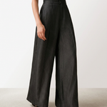 Women's Mid-Waist Wide Leg Jeans with Front Pleats – Dark Wash Denim Pants for Smart Casual
