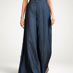 Women's Mid-Waist Wide Leg Jeans with Front Pleats – Dark Wash Denim Pants for Smart Casual