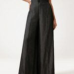 Women's Mid-Waist Wide Leg Jeans with Front Pleats – Dark Wash Denim Pants for Smart Casual