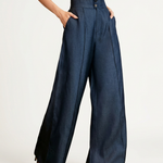 Women's Mid-Waist Wide Leg Jeans with Front Pleats – Dark Wash Denim Pants for Smart Casual