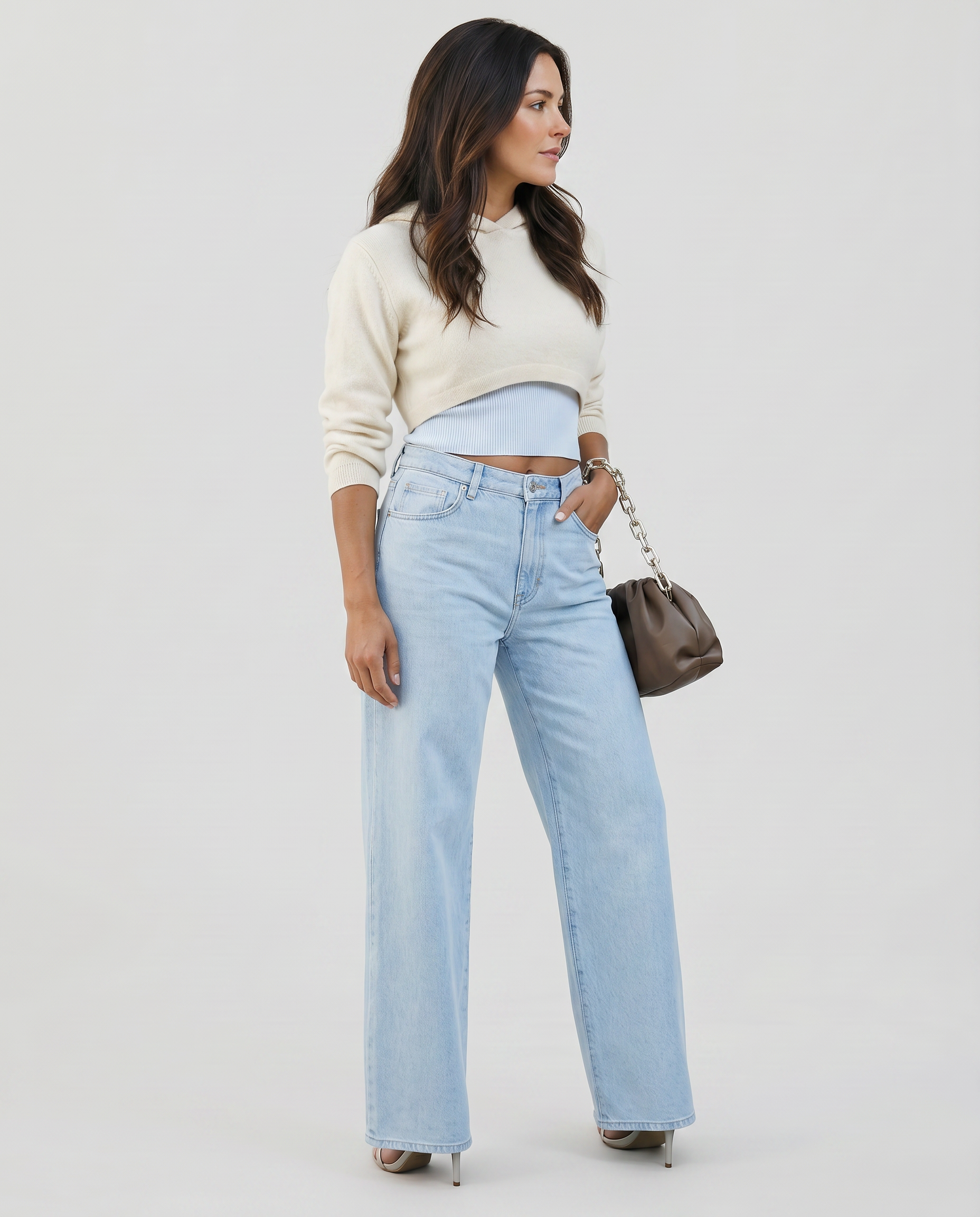Women's High Rise Wide Leg Jeans with Distressed Knees – Relaxed Denim Jeans