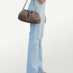 Women's High Rise Wide Leg Jeans with Distressed Knees – Relaxed Denim Jeans