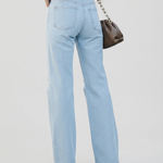 Women's High Rise Wide Leg Jeans with Distressed Knees – Relaxed Denim Jeans
