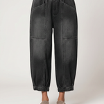 Women's Black Tapered Ankle Jeans with Elastic Waist – Relaxed Pull-On Denim for Everyday Wear