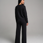 Women's Collared V-Neck Shirt & Wide-Leg Pants Set – Relaxed Two-Piece Outfit for Travel & Casual