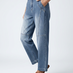 Women's Straight-Leg Cropped Jeans with Seam Detail – Mid-Waist Washed Blue Denim for Everyday