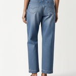 Women's Straight-Leg Cropped Jeans with Seam Detail – Mid-Waist Washed Blue Denim for Everyday