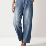 Women's Straight-Leg Cropped Jeans with Seam Detail – Mid-Waist Washed Blue Denim for Everyday
