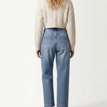 Women's Straight-Leg Cropped Jeans with Seam Detail – Mid-Waist Washed Blue Denim for Everyday