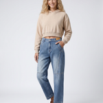 Women's Straight-Leg Cropped Jeans with Seam Detail – Mid-Waist Washed Blue Denim for Everyday